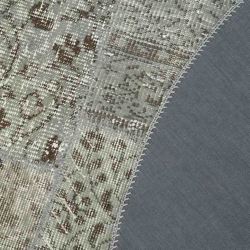 Grey Round Patchwork Hand-Knotted Turkish Rug - 5' 11" x 5' 11" (71 in. x 71 in.) - K0052365