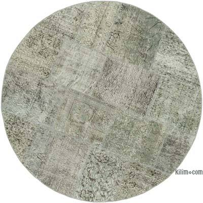 Grey Round Patchwork Hand-Knotted Turkish Rug - 5' 11" x 5' 11" (71 in. x 71 in.)