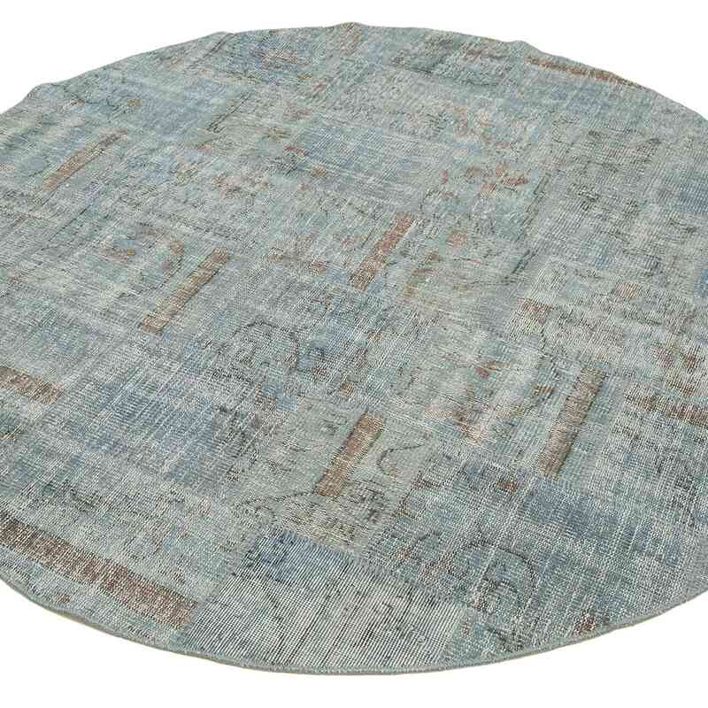 Açık Mavi Yuvarlak Boyalı Patchwork Halı - 198 cm x 198 cm - K0052375
