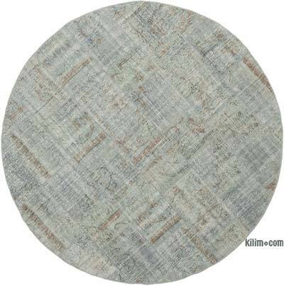 Açık Mavi Yuvarlak Boyalı Patchwork Halı - 198 cm x 198 cm
