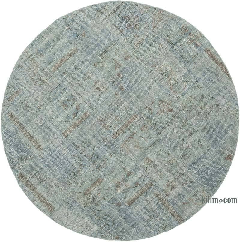 Açık Mavi Yuvarlak Boyalı Patchwork Halı - 198 cm x 198 cm - K0052375