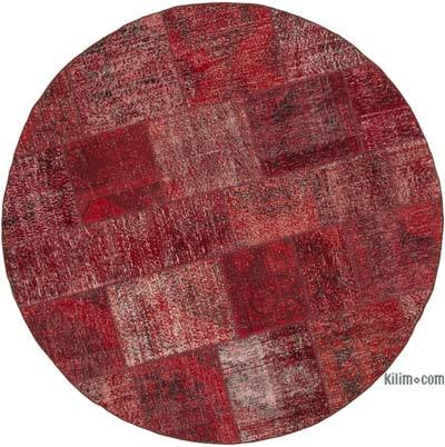 Kırmızı Yuvarlak Boyalı Patchwork Halı - 200 cm x 200 cm