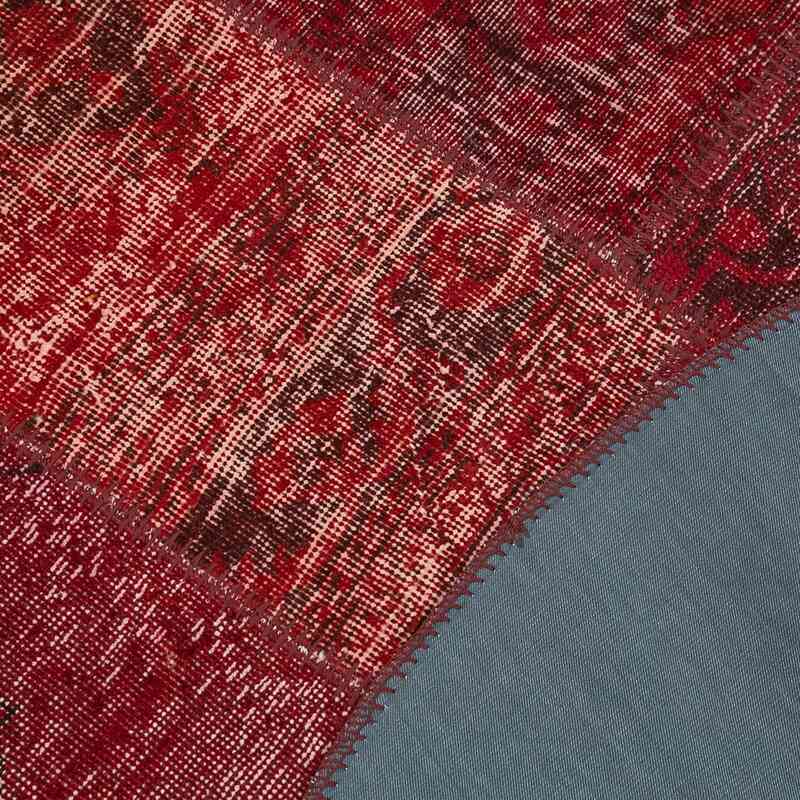Kırmızı Yuvarlak Boyalı Patchwork Halı - 150 cm x 150 cm - K0052377