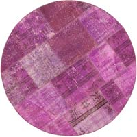 Purple Round Patchwork Hand-Knotted Turkish Rug - 5'  x 5'  (60" x 60")