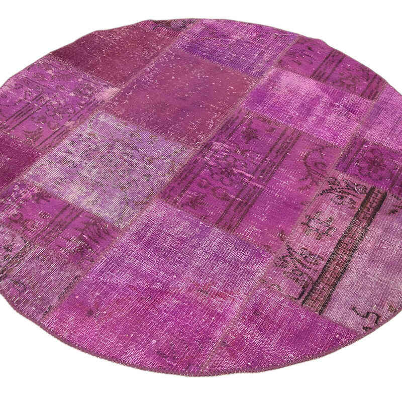 Púrpura Alfombra De Retazos Turca Sobre-Teñida - 153 cm x 153 cm - K0052379