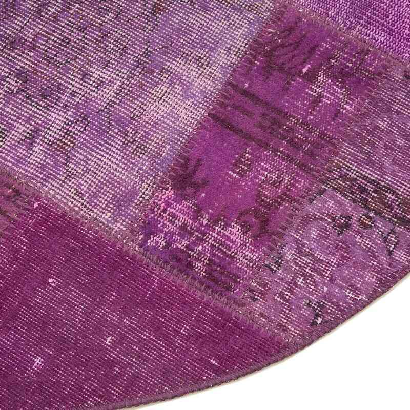 Purple Round Patchwork Hand-Knotted Turkish Rug - 5'  x 5'  (60 in. x 60 in.) - K0052379