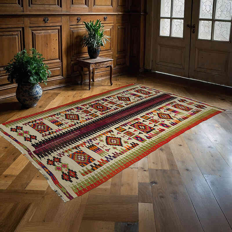Vintage Herki Kilim Rug - 4' 8" x 7' 5" (56" x 89") - K0053713
