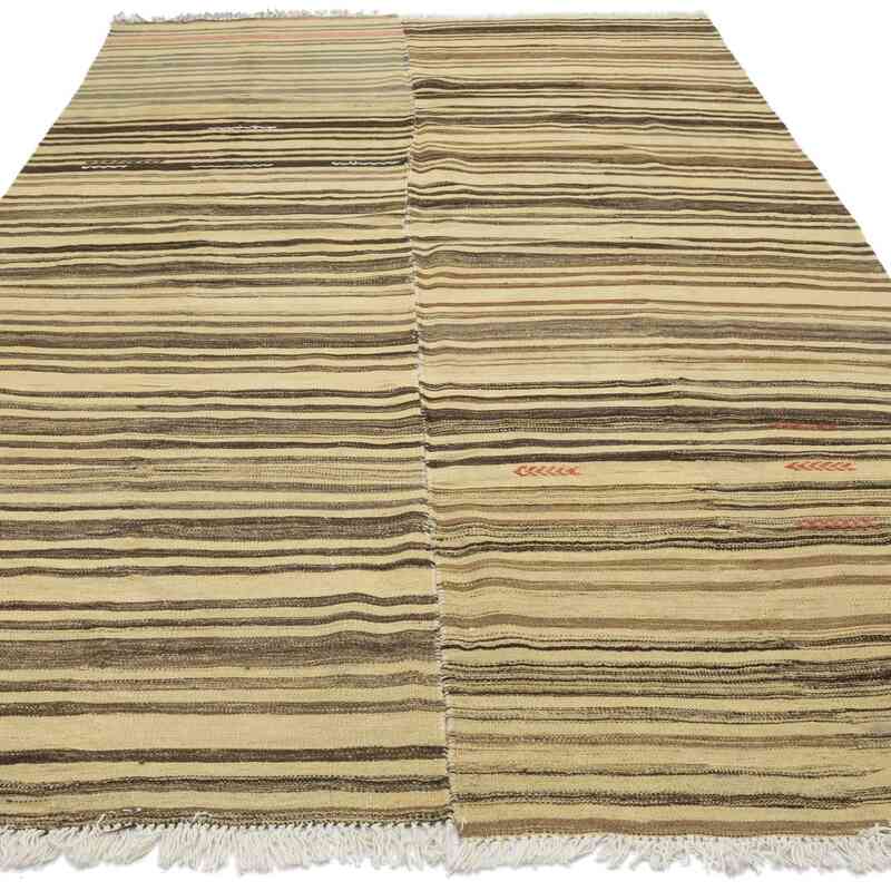 Beige, Marrón Alfombra Vintage Anatolian Kilim - 182 cm x 318 cm - K0053757