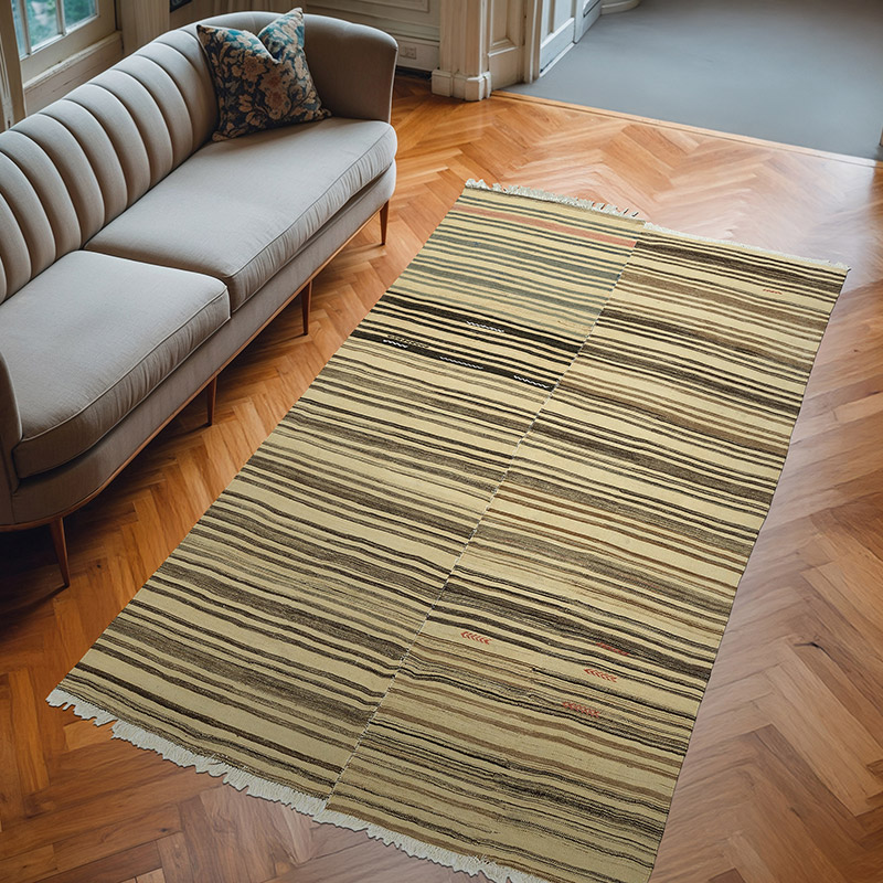 Beige, Marrón Alfombra Vintage Anatolian Kilim - 182 cm x 318 cm - K0053757