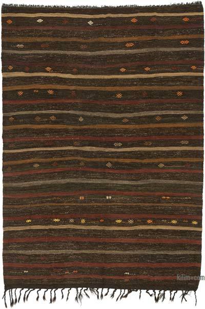 棕色复古安纳托利亚Kilim地毯- 6' 11