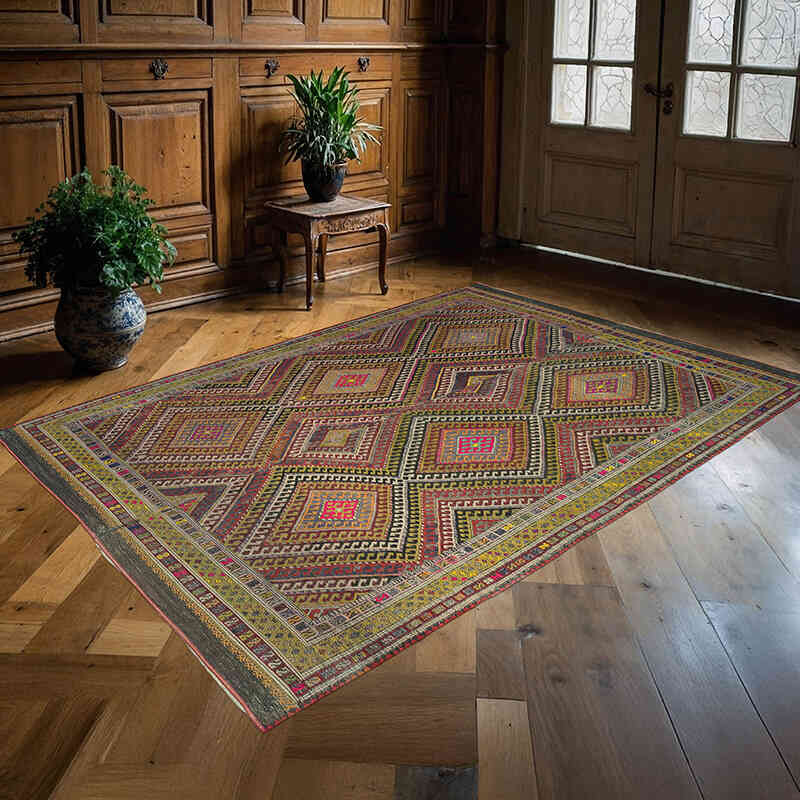 Multicolor Vintage Yuntdag Jijim Rug - 5' 5" x 7' 10" (65" x 94") - K0053809