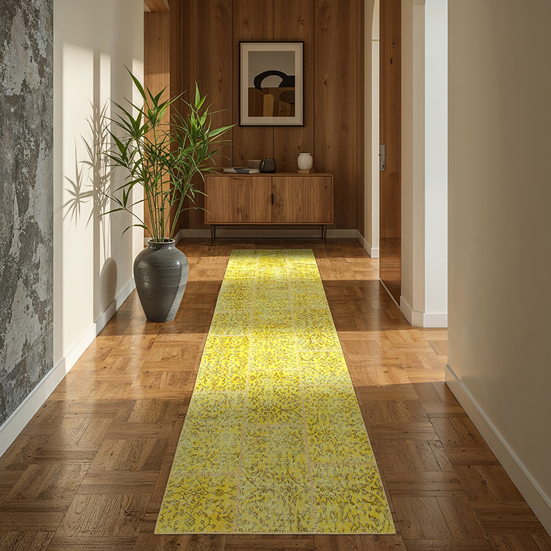 Amarillo Alfombra De Retazos Turca Sobre-teñida - 86 cm x 275 cm - K0053862