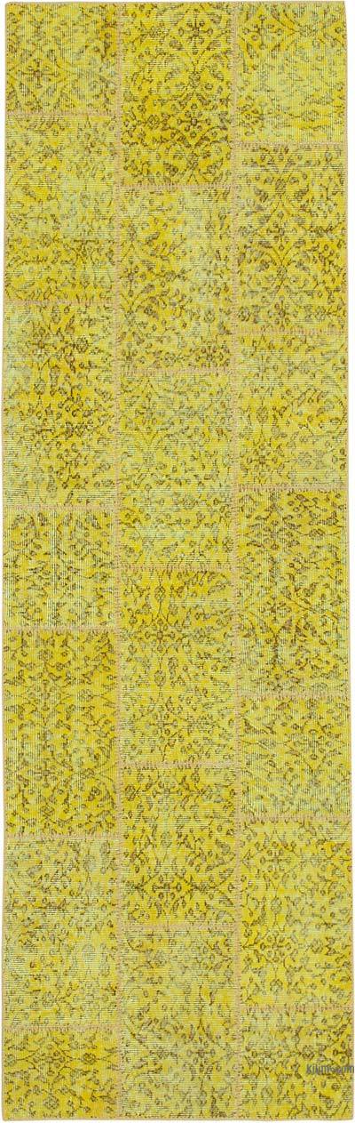 Yellow Patchwork Hand-Knotted Turkish Runner - 2' 10" x 9'  (34 in. x 108 in.)