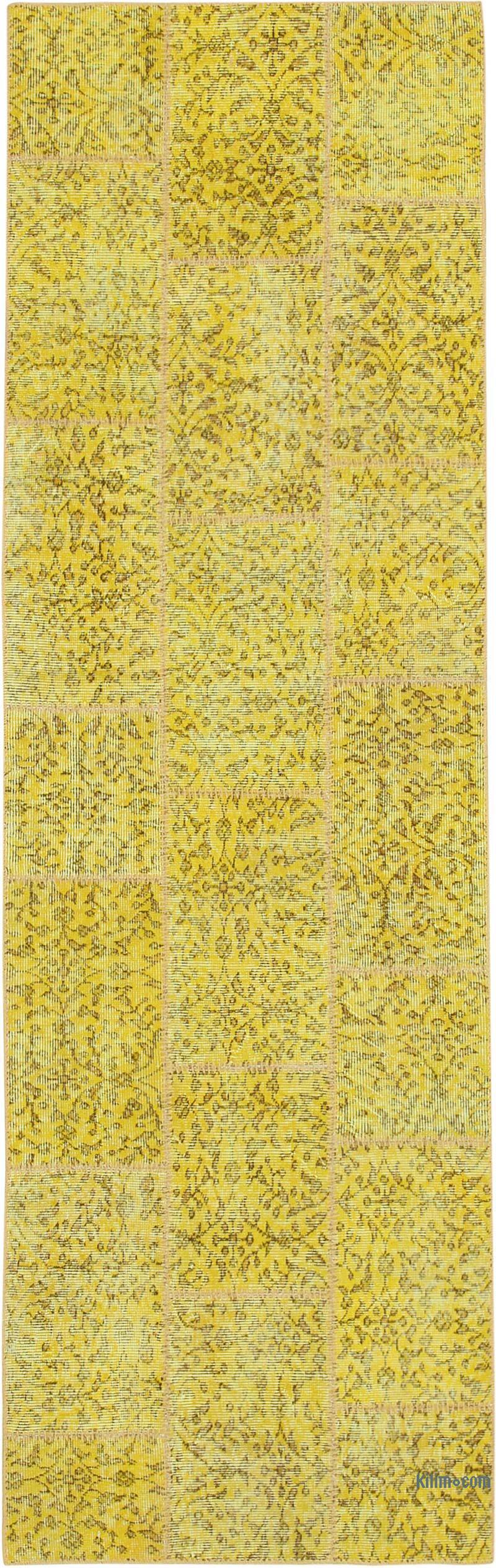 Sarı Boyalı Patchwork Halı - 86 cm x 275 cm - K0053862