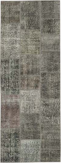 Gray Patchwork Hand-Knotted Turkish Runner - 2' 10" x 7' 5" (34" x 89")