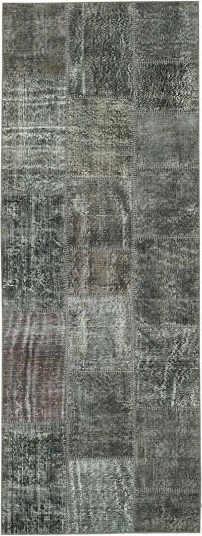 Grey Patchwork Hand-Knotted Turkish Runner - 2' 10" x 7' 5" (34 in. x 89 in.)