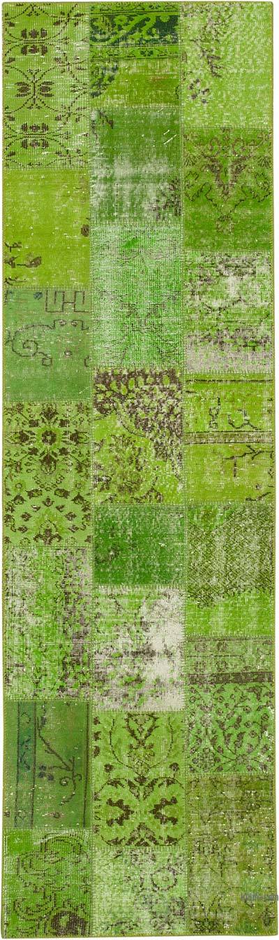 Yeşil Boyalı Patchwork Halı - 87 cm x 297 cm