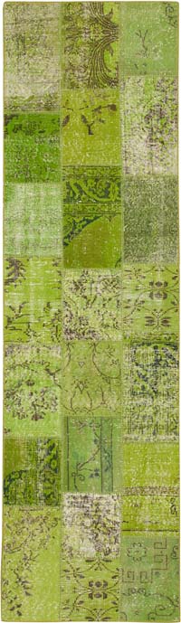 Yeşil Boyalı Patchwork Halı - 86 cm x 300 cm