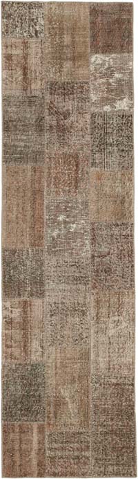 Patchwork Hand-Knotted Turkish Runner - 2' 10" x 10'  (34" x 120")
