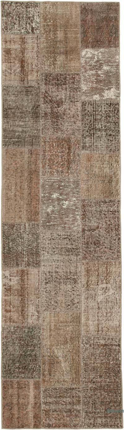 Kahverengi Boyalı Patchwork Halı - 86 cm x 304 cm