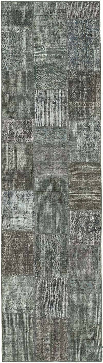 Gri Boyalı Patchwork Halı - 85 cm x 306 cm