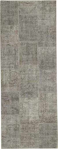 Gray Patchwork Hand-Knotted Turkish Runner - 2' 9" x 7' 5" (33" x 89")