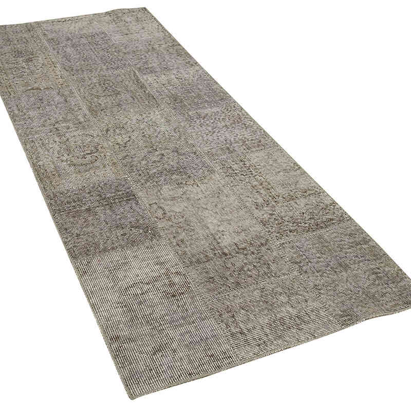 Gri Boyalı Patchwork Halı - 85 cm x 226 cm - K0053873