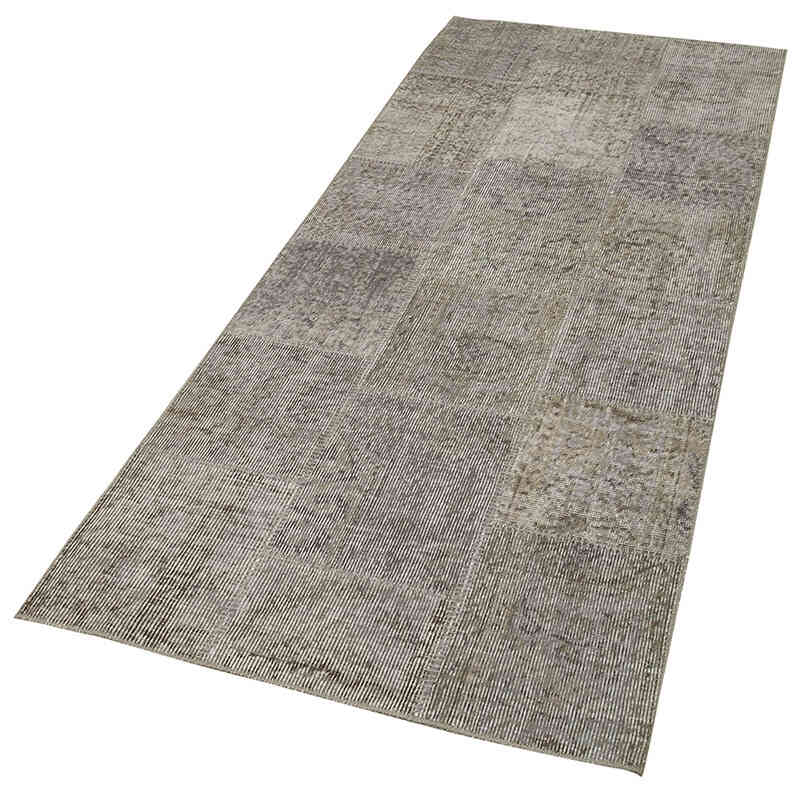 Gri Boyalı Patchwork Halı - 85 cm x 226 cm - K0053873