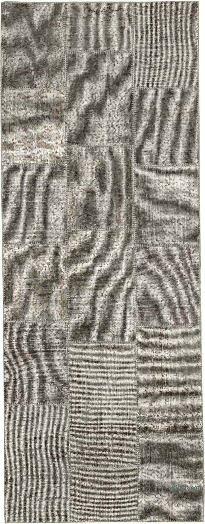 Gri Boyalı Patchwork Halı - 85 cm x 226 cm - K0053873