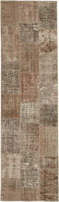 Patchwork Hand-Knotted Turkish Runner - 2' 10" x 9' 11" (34" x 119")