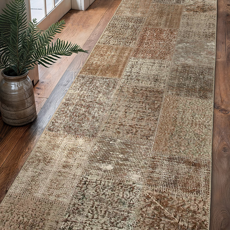 Marrón Alfombra De Retazos Turca Sobre-teñida - 86 cm x 301 cm - K0053876