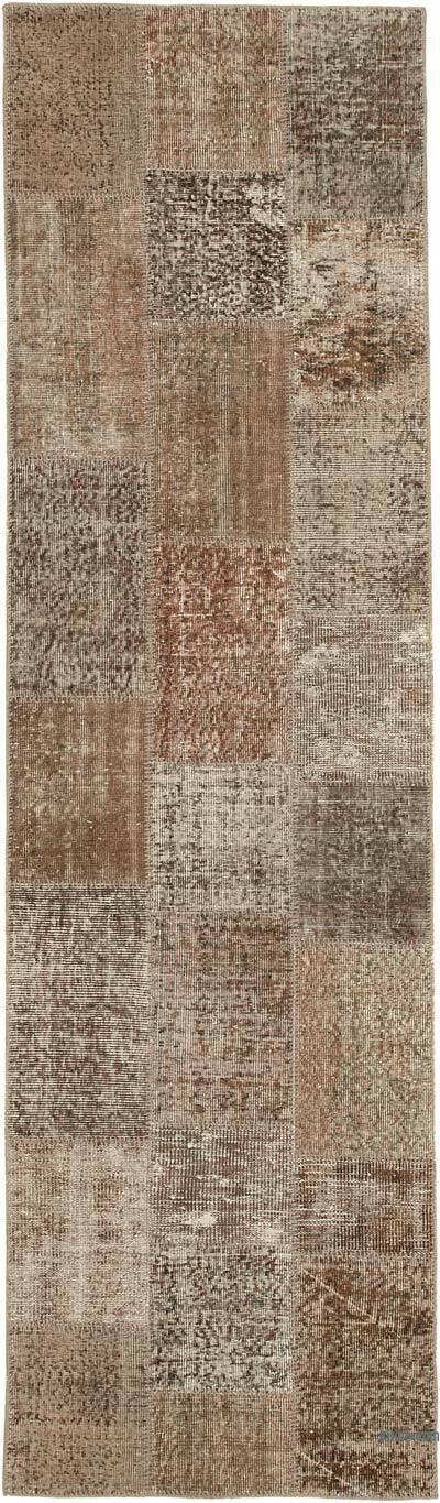 Kahverengi Boyalı Patchwork Halı - 86 cm x 301 cm