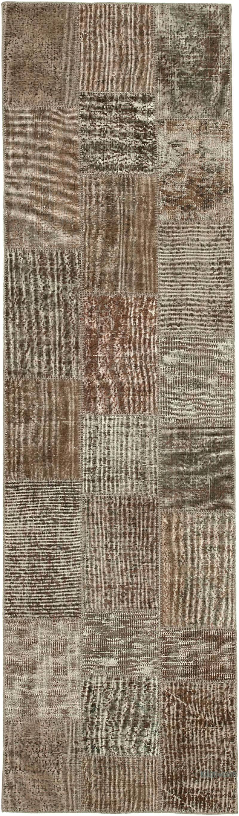 Brown Patchwork Hand-Knotted Turkish Runner - 2' 10" x 9' 11" (34 in. x 119 in.) - K0053876