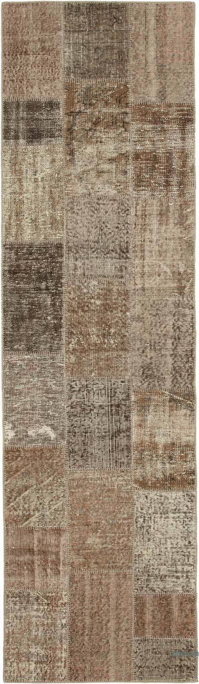 Kahverengi Boyalı Patchwork Halı - 86 cm x 304 cm