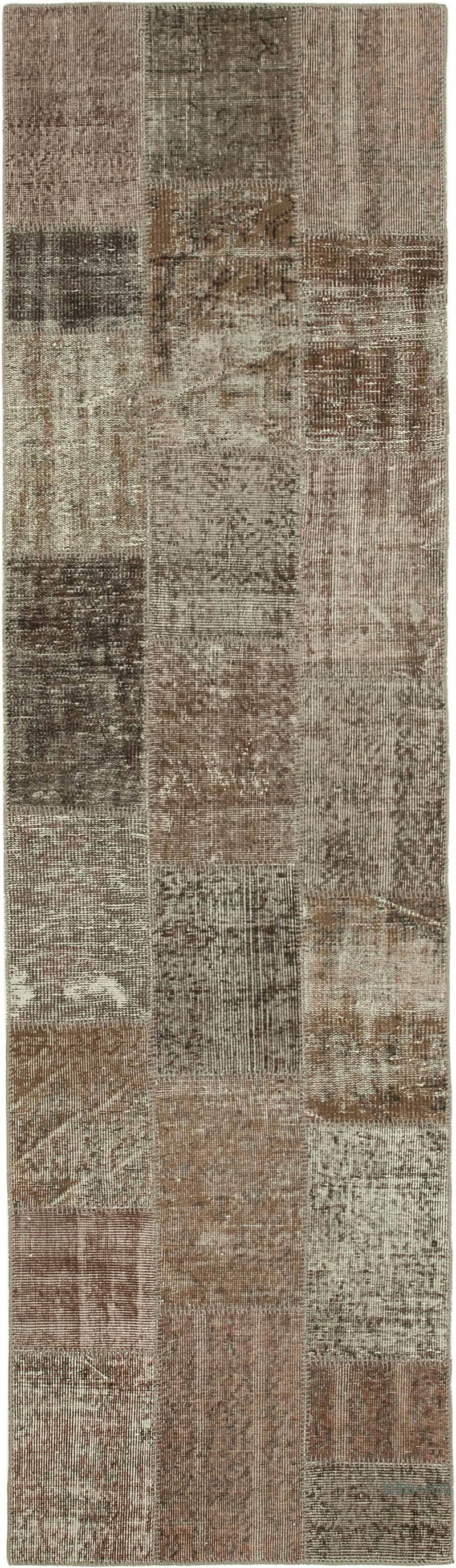 Brown Patchwork Hand-Knotted Turkish Runner - 2' 10" x 10'  (34 in. x 120 in.) - K0053878