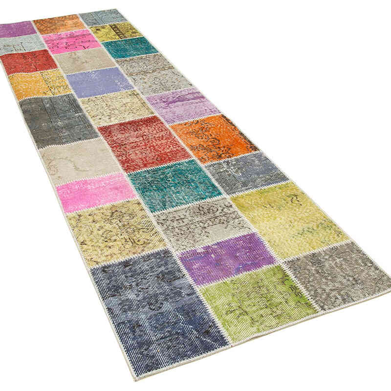 Multicolor Alfombra De Retazos Turca Sobre-teñida - 91 cm x 300 cm - K0053879