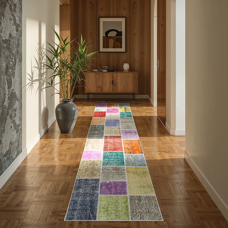 Multicolor Alfombra De Retazos Turca Sobre-teñida - 91 cm x 300 cm - K0053879