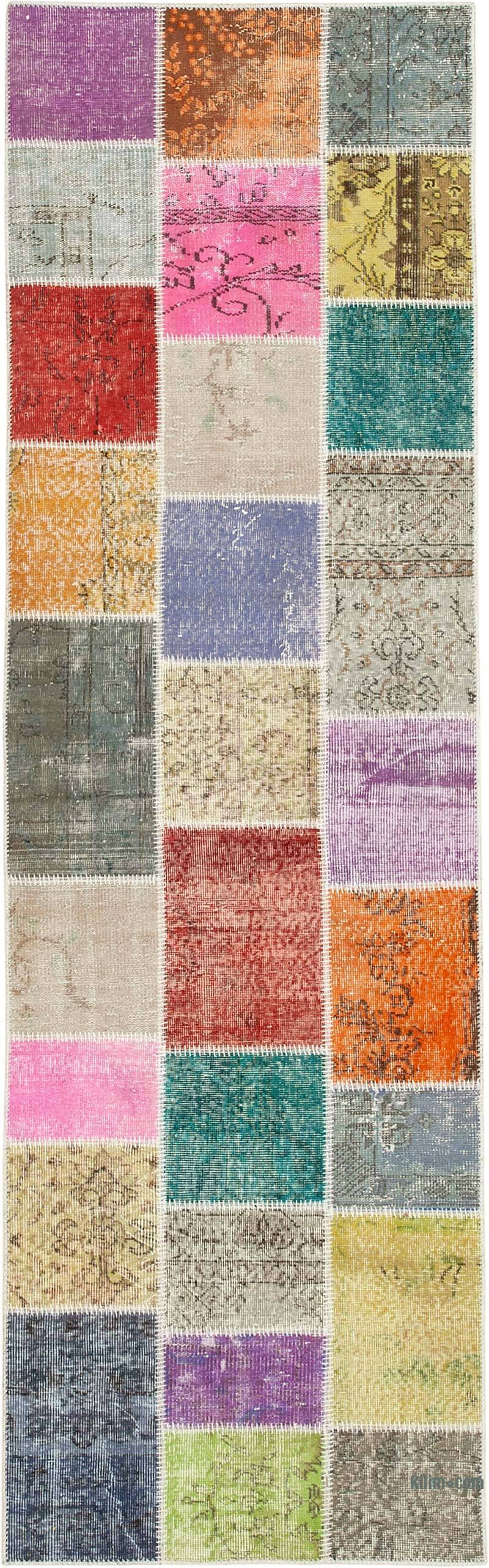 Multicolor Alfombra De Retazos Turca Sobre-teñida - 91 cm x 300 cm - K0053879