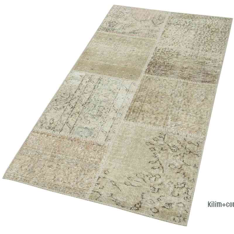 Beige Patchwork Hand-Knotted Turkish Rug - 2' 5" x 4' 11" (29 in. x 59 in.) - K0053882
