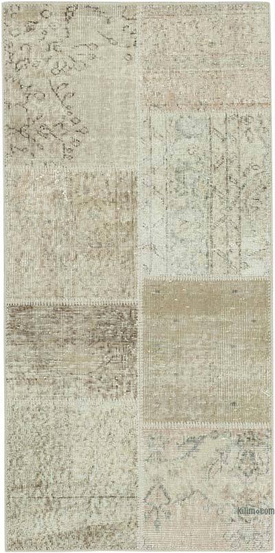Beige Patchwork Hand-Knotted Turkish Rug - 2' 5" x 4' 11" (29 in. x 59 in.)