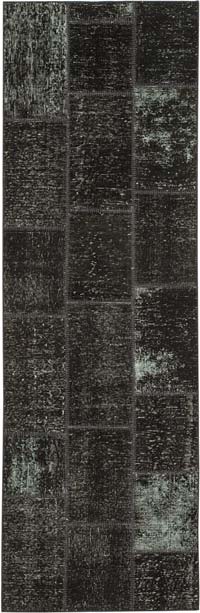 Black Patchwork Hand-Knotted Turkish Runner - 2' 10" x 8' 10" (34" x 106")