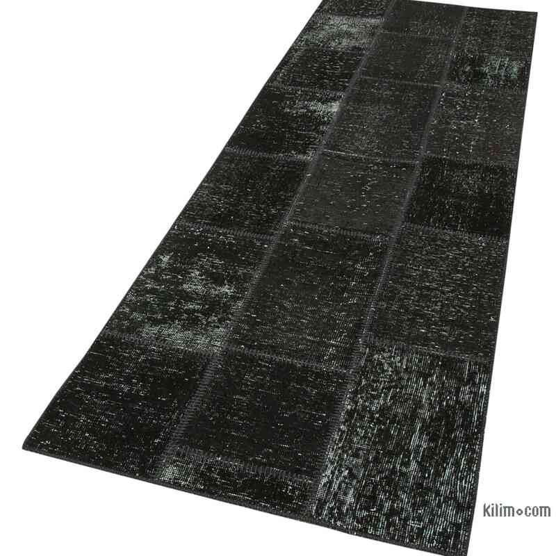 Black Patchwork Hand-Knotted Turkish Runner - 2' 10" x 8' 10" (34 in. x 106 in.) - K0053885