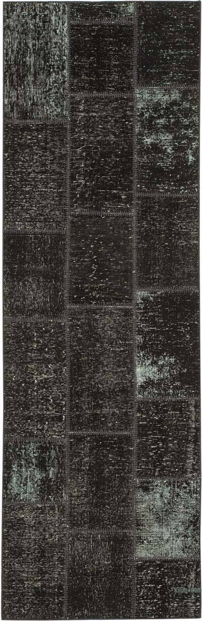 Siyah Boyalı Patchwork Halı - 87 cm x 268 cm