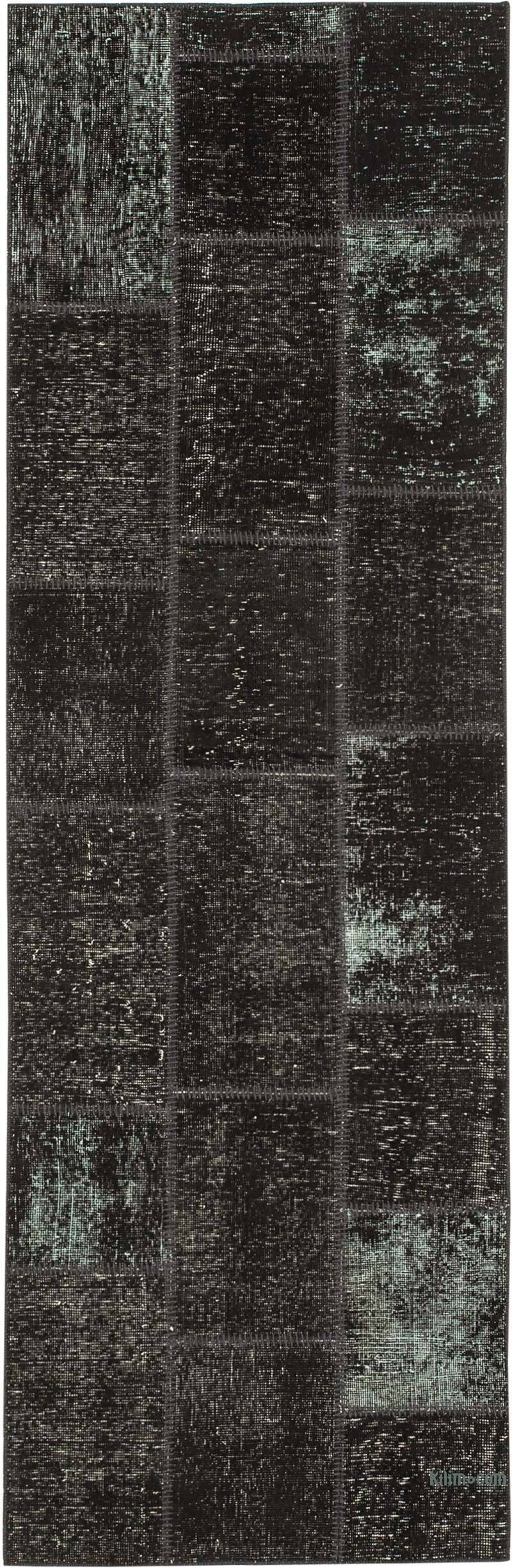 Siyah Boyalı Patchwork Halı - 87 cm x 268 cm - K0053885