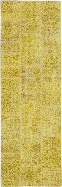 Yellow Patchwork Hand-Knotted Turkish Runner - 2' 10" x 8' 7" (34" x 103")