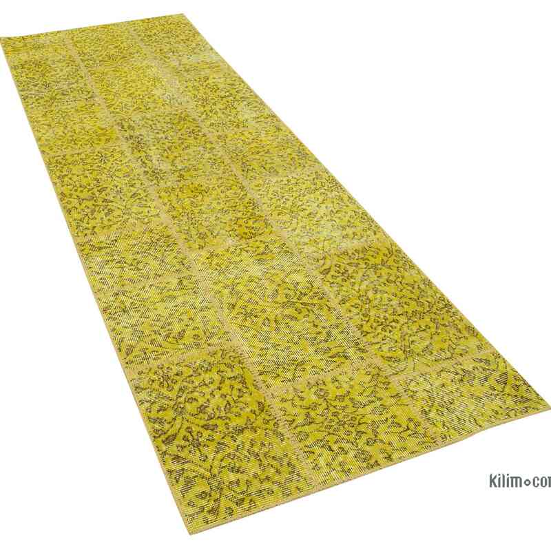Sarı Boyalı Patchwork Halı - 86 cm x 261 cm - K0053898