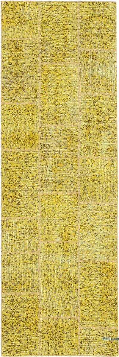 Sarı Boyalı Patchwork Halı - 86 cm x 261 cm