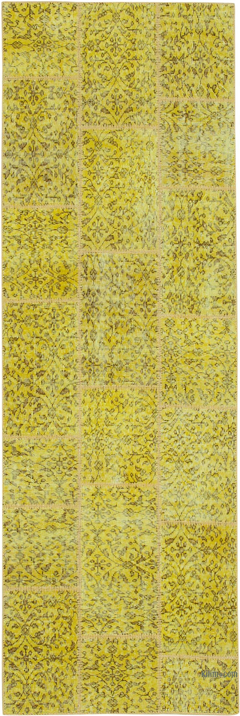 Sarı Boyalı Patchwork Halı - 86 cm x 261 cm - K0053898