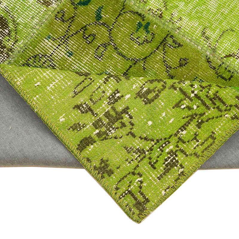 Verde Alfombra De Retazos Turca Sobre-teñida - 87 cm x 305 cm - K0053900