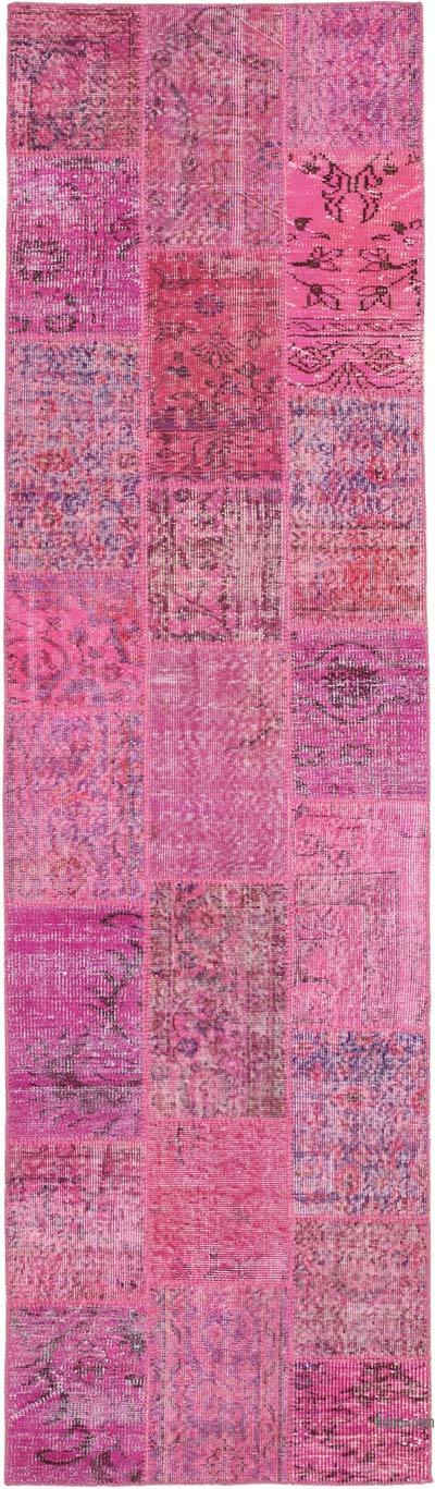 Pink Patchwork Hand-Knotted Turkish Runner - 2' 9" x 9' 11" (33 in. x 119 in.)